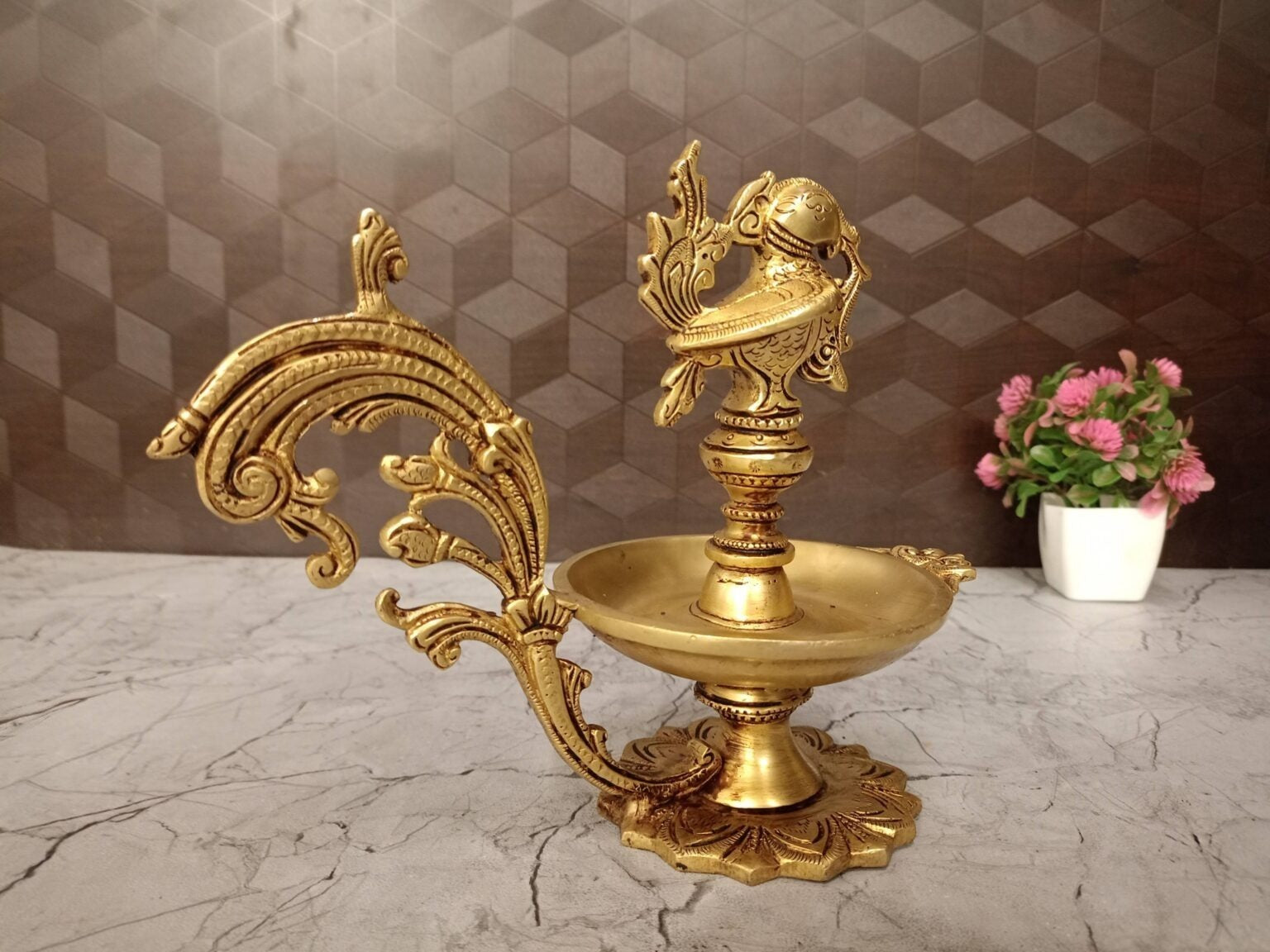 Pure Brass Designer Annam Diya 7.5″ | Superfine Handcrafted Brass Oil Lamp for Pooja, Home & Vastu
