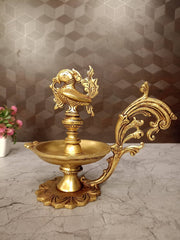 Pure Brass Designer Annam Diya 7.5″ | Superfine Handcrafted Brass Oil Lamp for Pooja, Home & Vastu