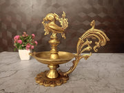 Pure Brass Designer Annam Diya 7.5″ | Superfine Handcrafted Brass Oil Lamp for Pooja, Home & Vastu
