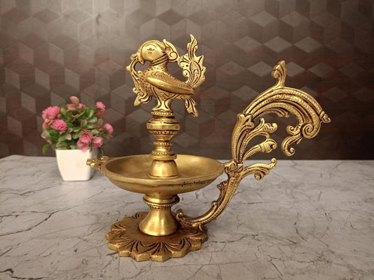 Pure Brass Designer Annam Diya 7.5″ | Superfine Handcrafted Brass Oil Lamp for Pooja, Home & Vastu