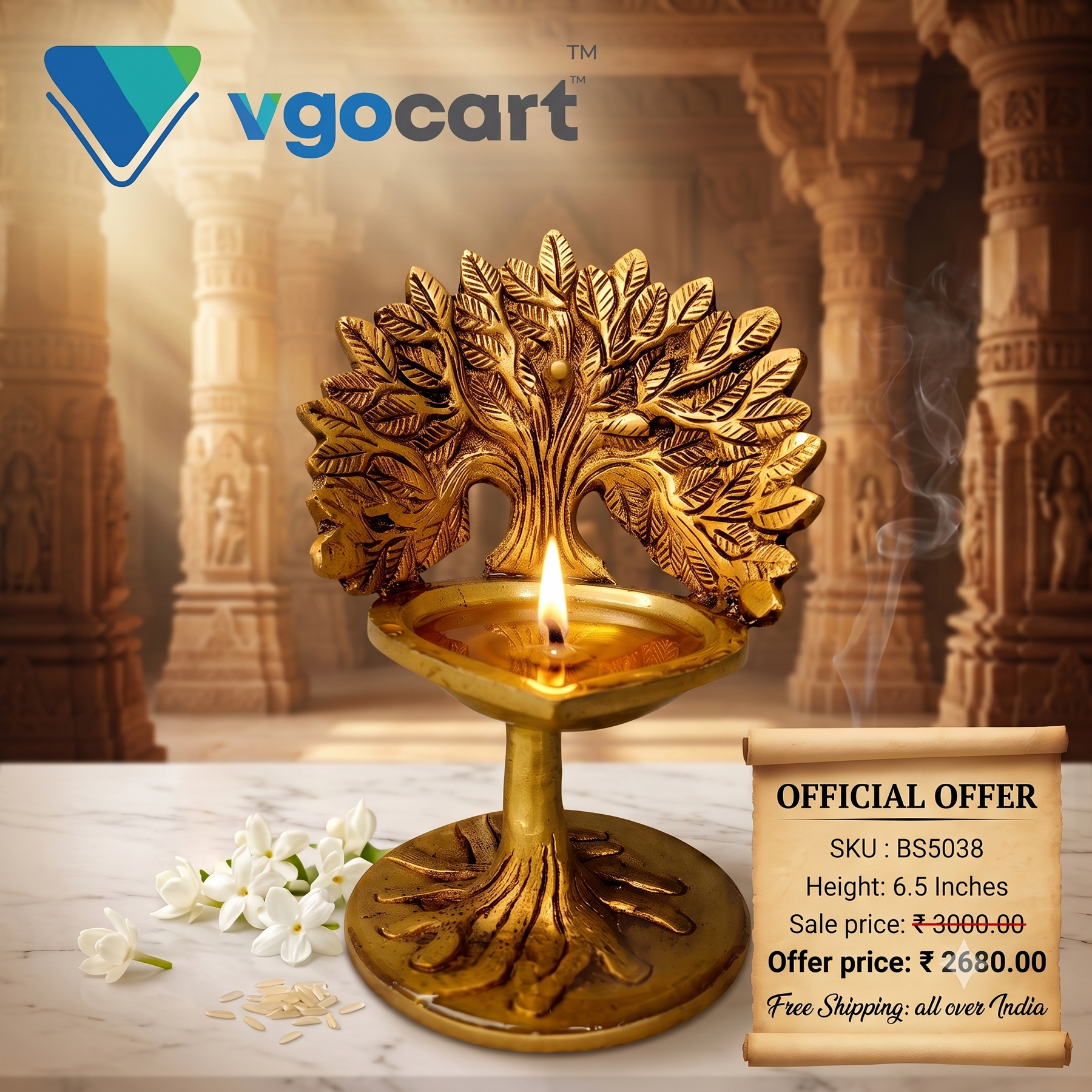Brass Kalpavriksha Tree Diya | Divine Wish-Fulfilling Tree Brass Oil Lamp for Pooja, Home & Vastu