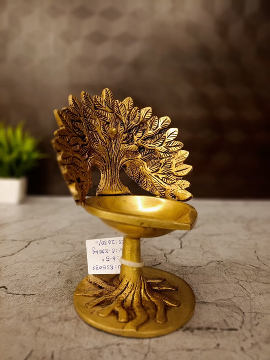 Brass Kalpavriksha Tree Diya | Divine Wish-Fulfilling Tree Brass Oil Lamp for Pooja, Home & Vastu