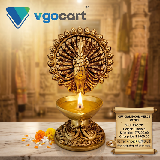 Brass Single Face Peacock Diya | Handcrafted Brass Mayil Oil Lamp for Pooja, Home & Vastu