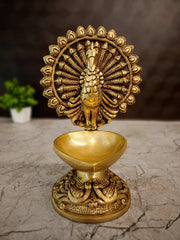 Brass Single Face Peacock Diya | Handcrafted Brass Mayil Oil Lamp for Pooja, Home & Vastu
