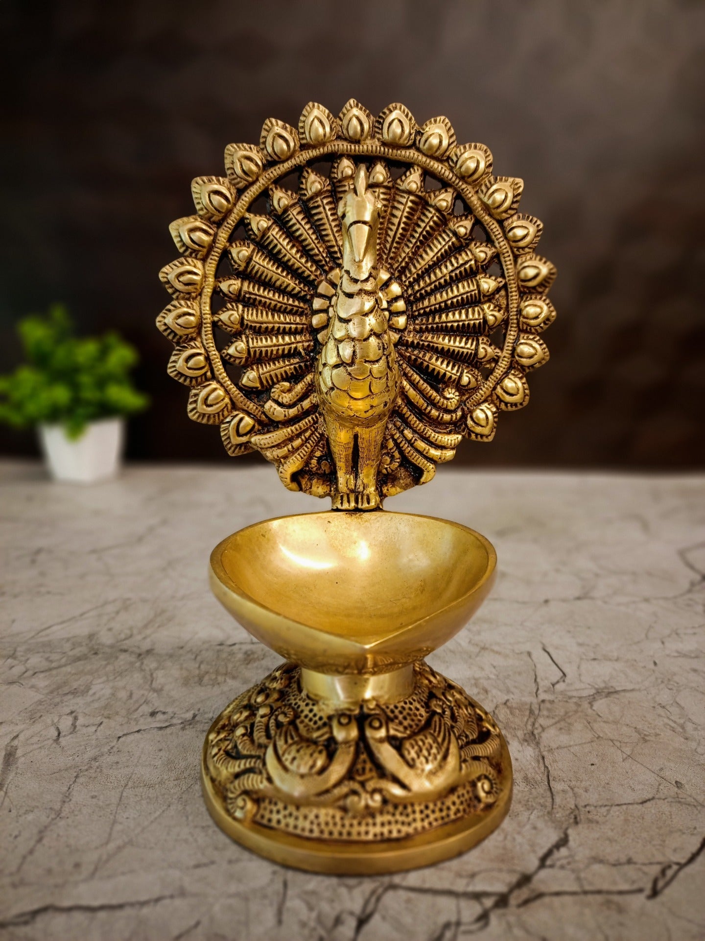 Brass Single Face Peacock Diya | Handcrafted Brass Mayil Oil Lamp for Pooja, Home & Vastu