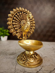 Brass Single Face Peacock Diya | Handcrafted Brass Mayil Oil Lamp for Pooja, Home & Vastu
