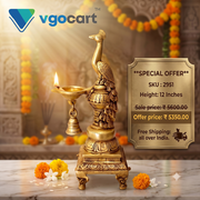 Brass Peacock Diya with Bell | Handcrafted Mayil Brass Oil Lamp for Pooja, Home & Vastu