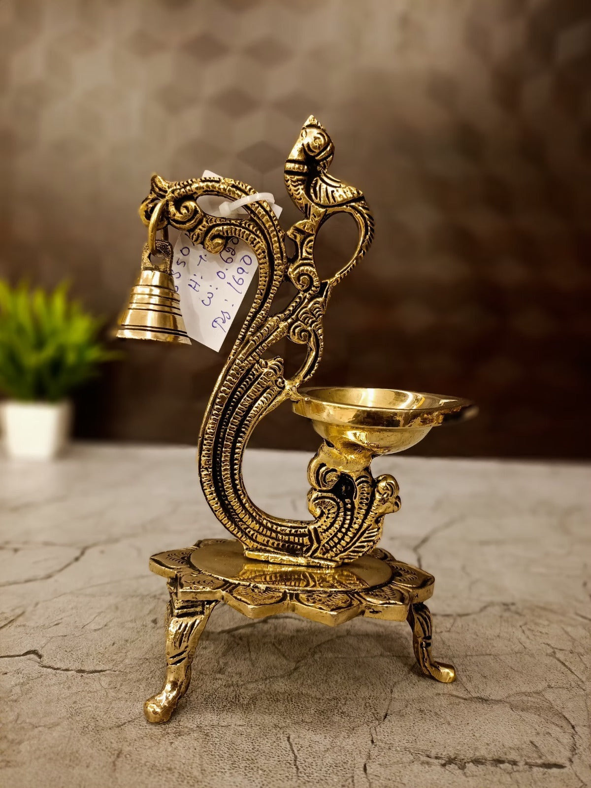 Brass Single Face Diya with Designer Base & Bell | Premium Handcrafted Brass Oil Lamp for Pooja, Home & Vastu