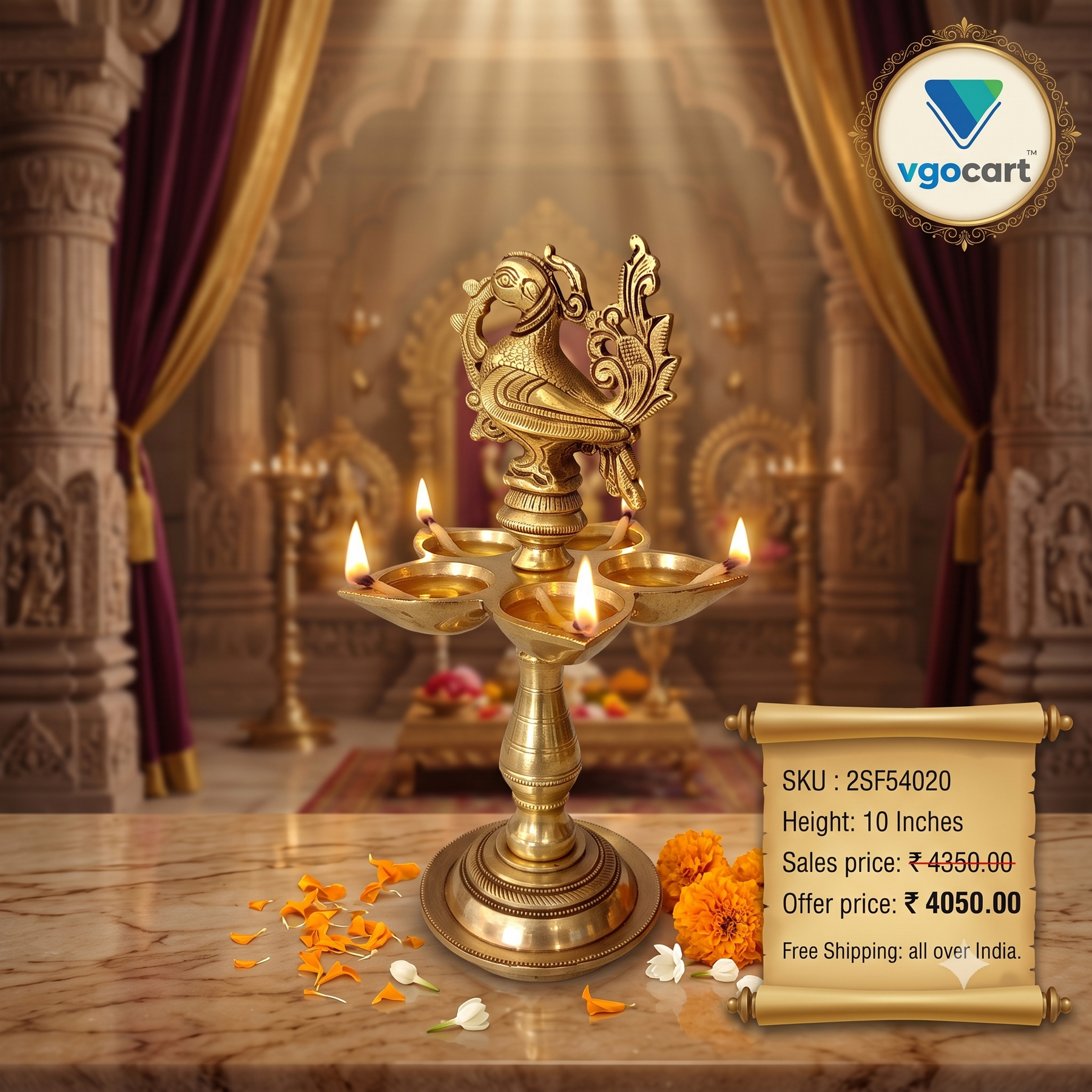 Brass Five Face Annam Kuthu Vilakku | Traditional Handcrafted Brass Deepam for Pooja, Home & Vastu