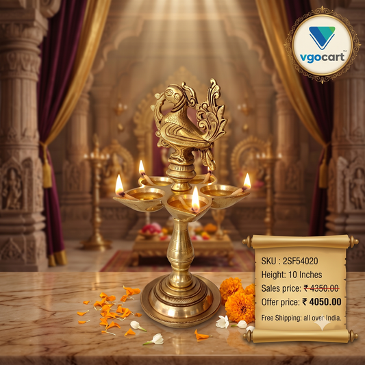 Brass Five Face Annam Kuthu Vilakku | Traditional Handcrafted Brass Deepam for Pooja, Home & Vastu