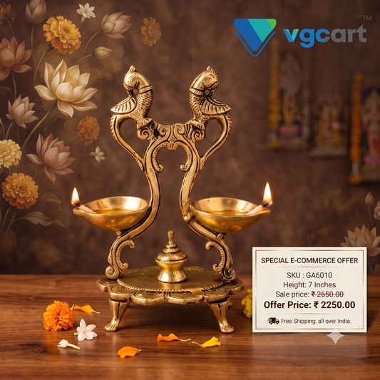 Brass Two Face Peacock Diya | Traditional Mayil Brass Oil Lamp for Pooja, Home Décor & Vastu