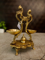 Brass Two Face Peacock Diya | Traditional Mayil Brass Oil Lamp for Pooja, Home Décor & Vastu