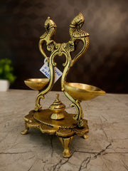 Brass Two Face Peacock Diya | Traditional Mayil Brass Oil Lamp for Pooja, Home Décor & Vastu