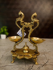 Brass Two Face Peacock Diya | Traditional Mayil Brass Oil Lamp for Pooja, Home Décor & Vastu