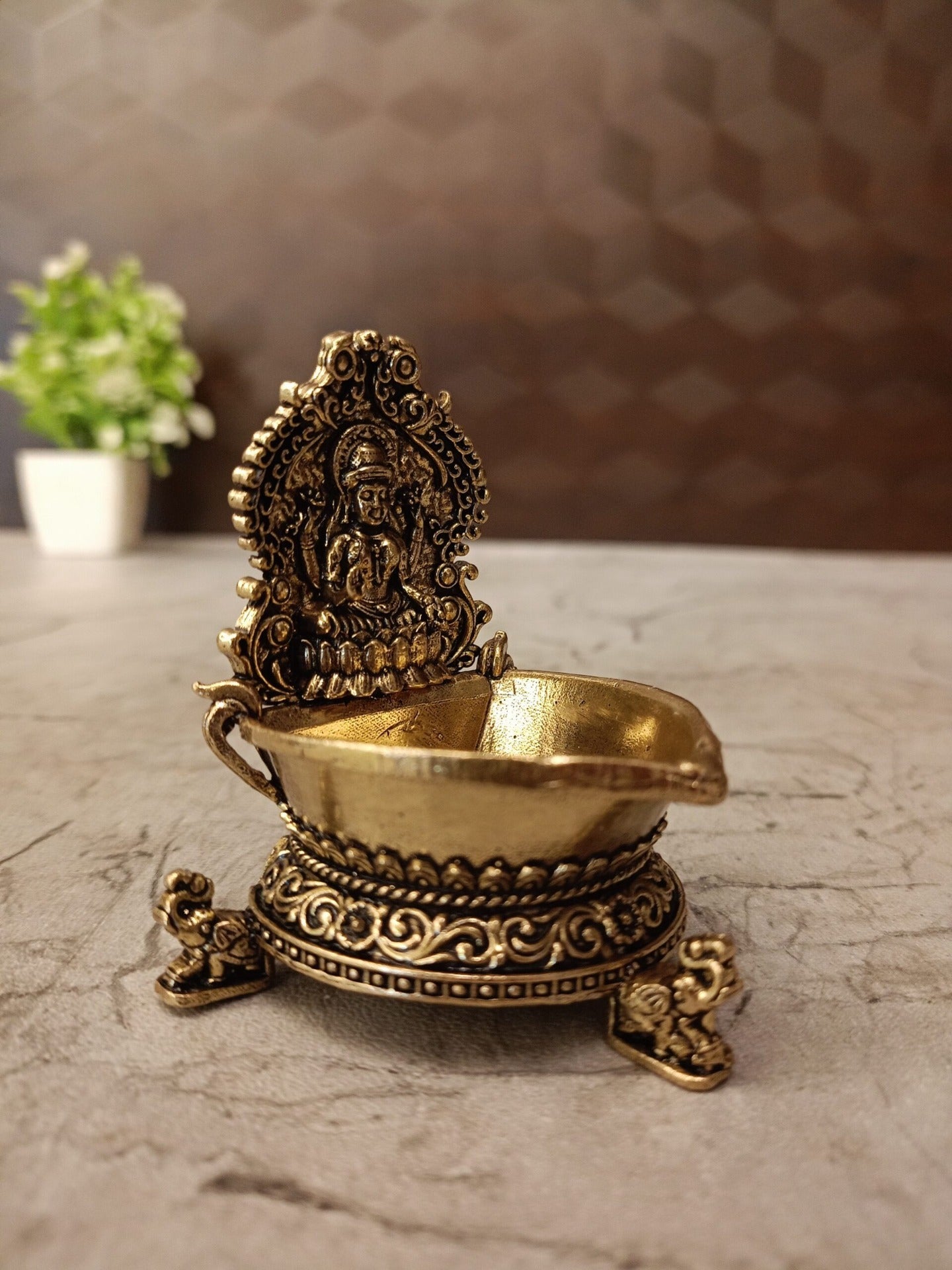 Brass Fine Art Lakshmi Diya | Premium Handcrafted Goddess Lakshmi Brass Oil Lamp for Pooja, Home & Vastu Décor