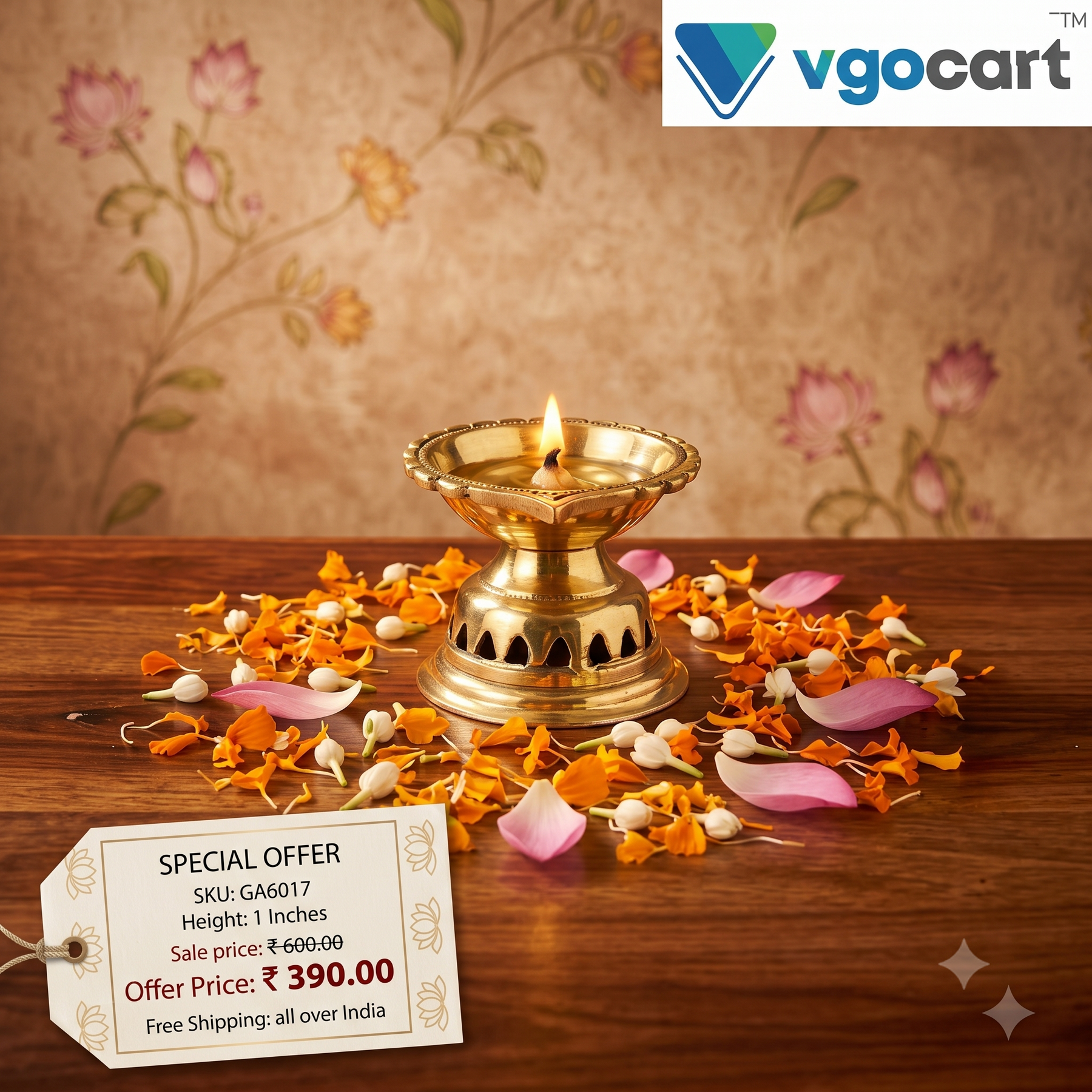 Brass Lotus Diya | Mini Handcrafted Brass Oil Lamp for Pooja, Festive Decor & Spiritual Gifting