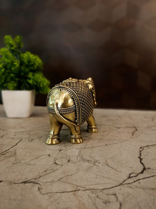 Brass Fine Art Elephant Idol | Premium Traditional Brass Elephant Showpiece for Home, Office & Vastu Decor