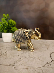 Brass Fine Art Elephant Idol | Premium Traditional Brass Elephant Showpiece for Home, Office & Vastu Decor