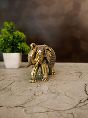 Brass Fine Art Elephant Idol | Premium Traditional Brass Elephant Showpiece for Home, Office & Vastu Decor
