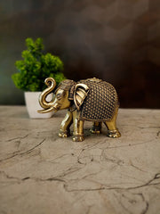 Brass Fine Art Elephant Idol | Premium Traditional Brass Elephant Showpiece for Home, Office & Vastu Decor