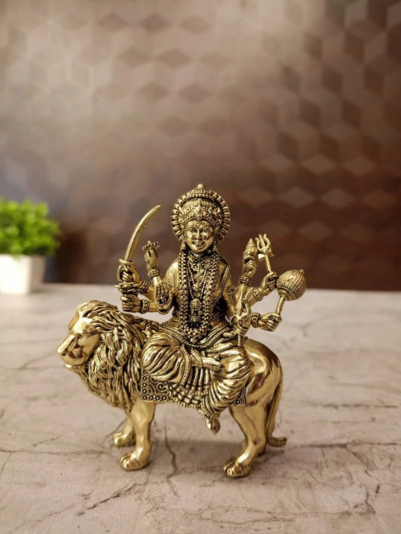 Brass Fine Art Durgai Amman Idol – 4 Inch | Elegant Durga Amman Statue for Pooja, Home & Spiritual Décor