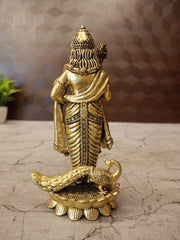Brass Fine Art Murugan Idol Standing on Lotus | Premium Handcrafted Lord Murugan Brass Statue for Pooja, Home & Vastu