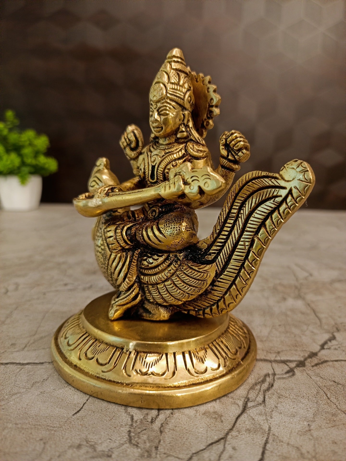 Brass Saraswathi Idol Sitting on Annam | Premium Goddess Saraswati Brass Statue for Pooja, Study Room & Home Décor