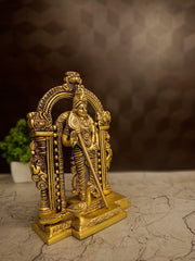 8″ Brass Malaysia Murugan with Arch Idol | Premium Lord Murugan Brass Statue for Pooja, Home & Vastu