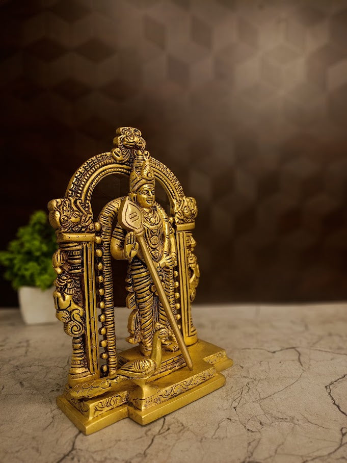 8″ Brass Malaysia Murugan with Arch Idol | Premium Lord Murugan Brass Statue for Pooja, Home & Vastu