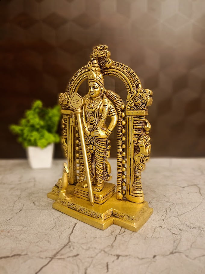 8″ Brass Malaysia Murugan with Arch Idol | Premium Lord Murugan Brass Statue for Pooja, Home & Vastu