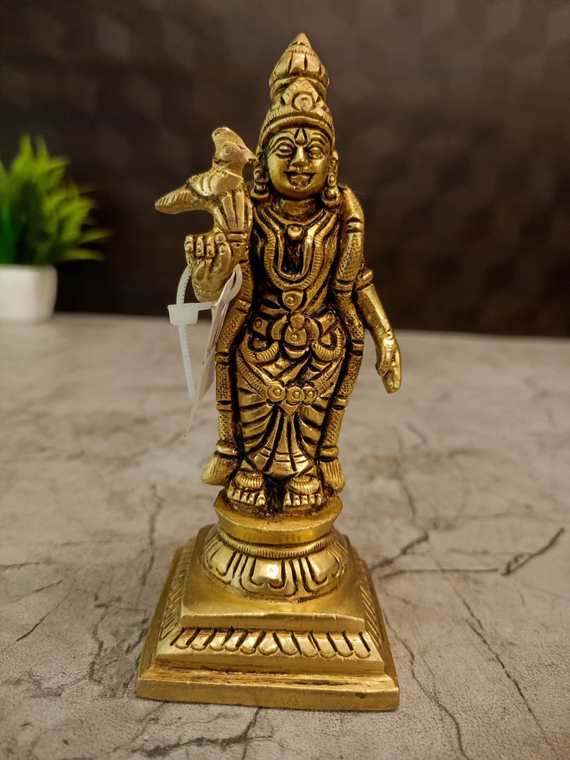 Brass Meenakshi Amman Idol – 5 Inch | Traditional Goddess Meenakshi Statue for Pooja Room & Home Décor