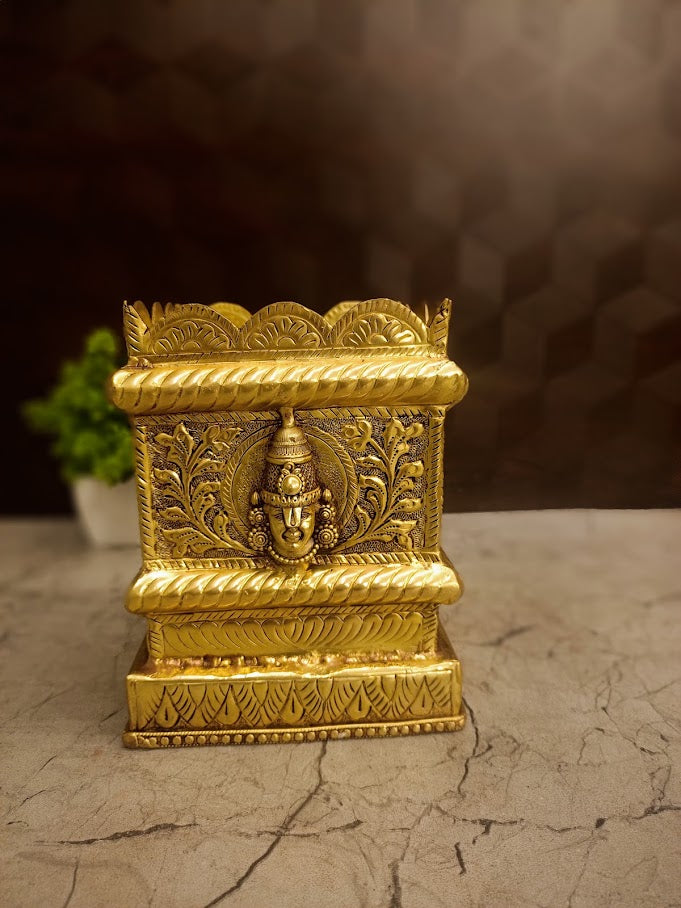 Royal Brass Perumal Thulasi Maadam 6″ | Premium Handcrafted Lord Perumal Brass Tulsi Stand for Pooja, Home & Vastu
