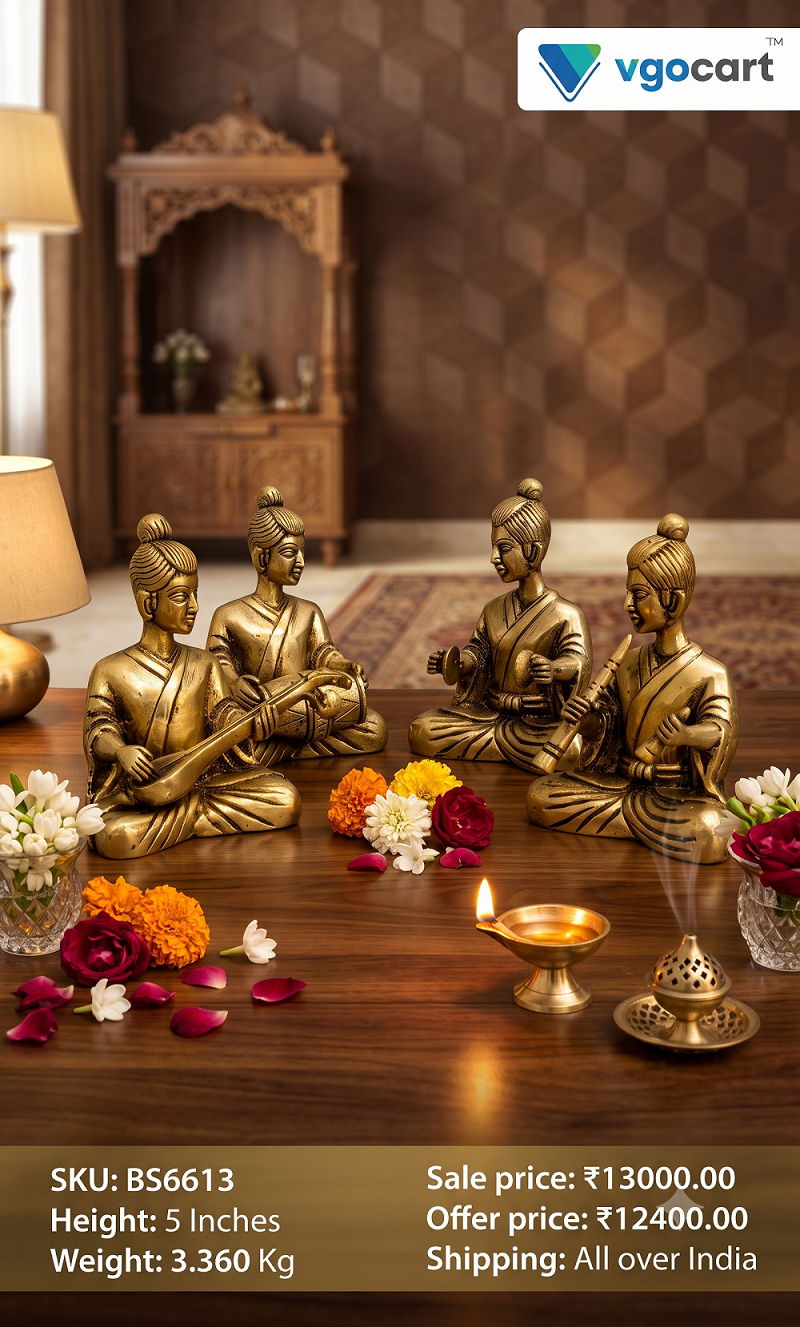 Premium Brass Human Musician Set 5" | Traditional Musical Figurine Showpiece