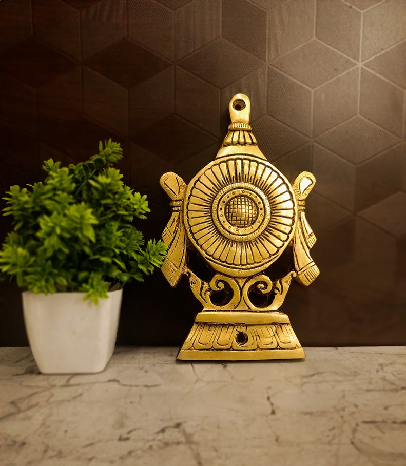 Premium Brass Sangu Chakra Namam Wall Mount 7" | Lord Vishnu Balaji Wall Hanging