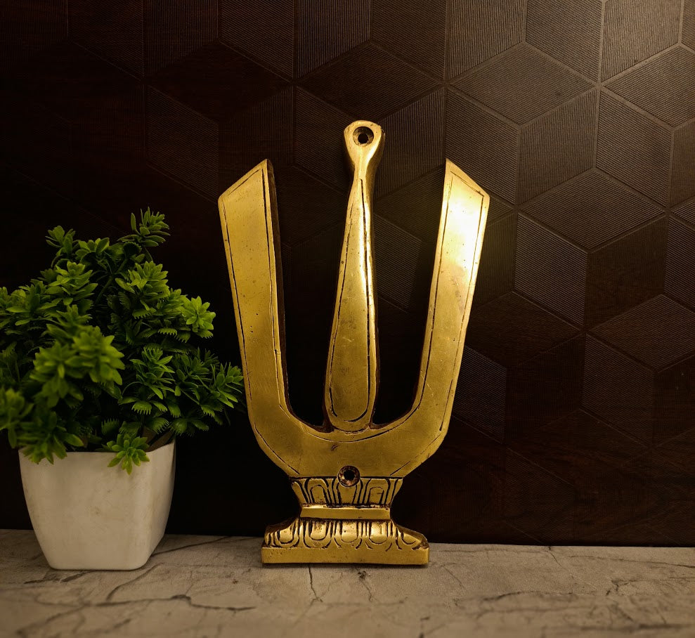 Premium Brass Sangu Chakra Namam Wall Mount 7" | Lord Vishnu Balaji Wall Hanging