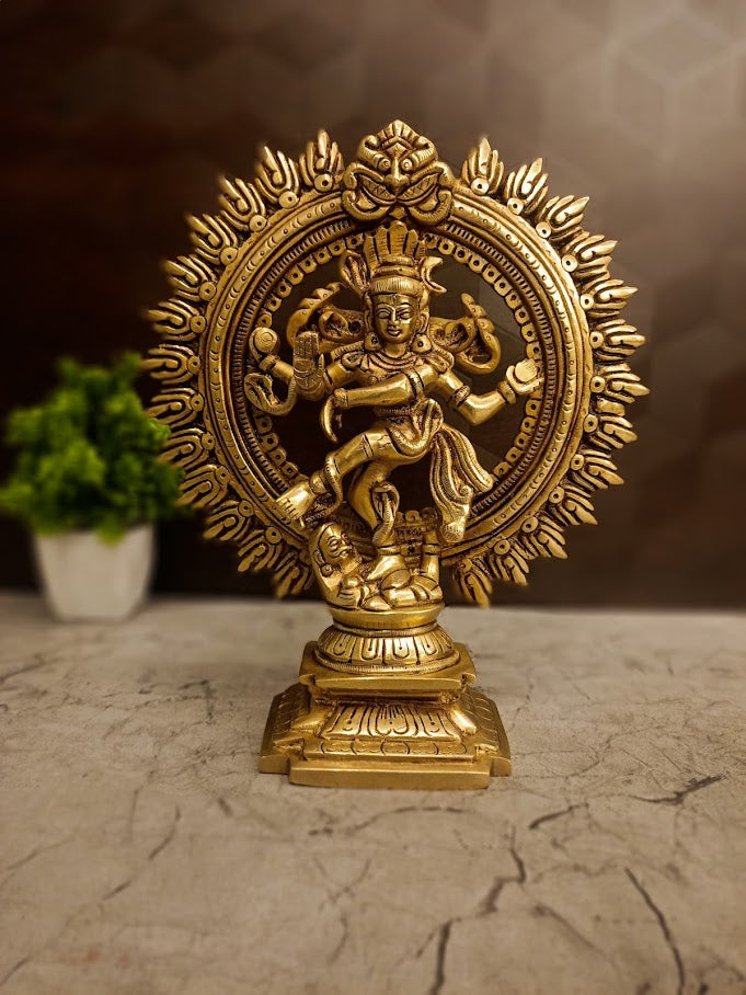 Authentic Indian Handcrafted Brass Natarajar Idol (9") – Traditional Chidambaram Style Shiva Sculpture