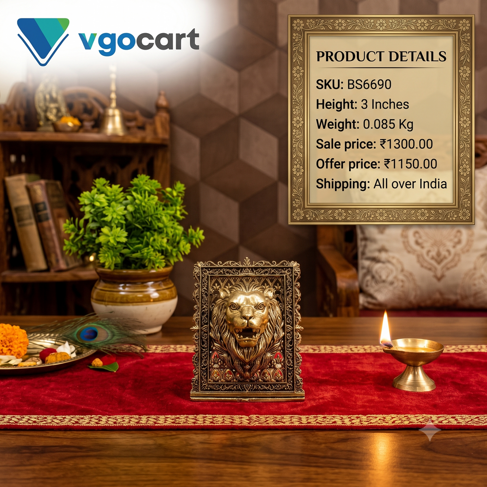 Premium Brass Table Top Lion Showpiece 3" | Majestic Animal Figurine Decor