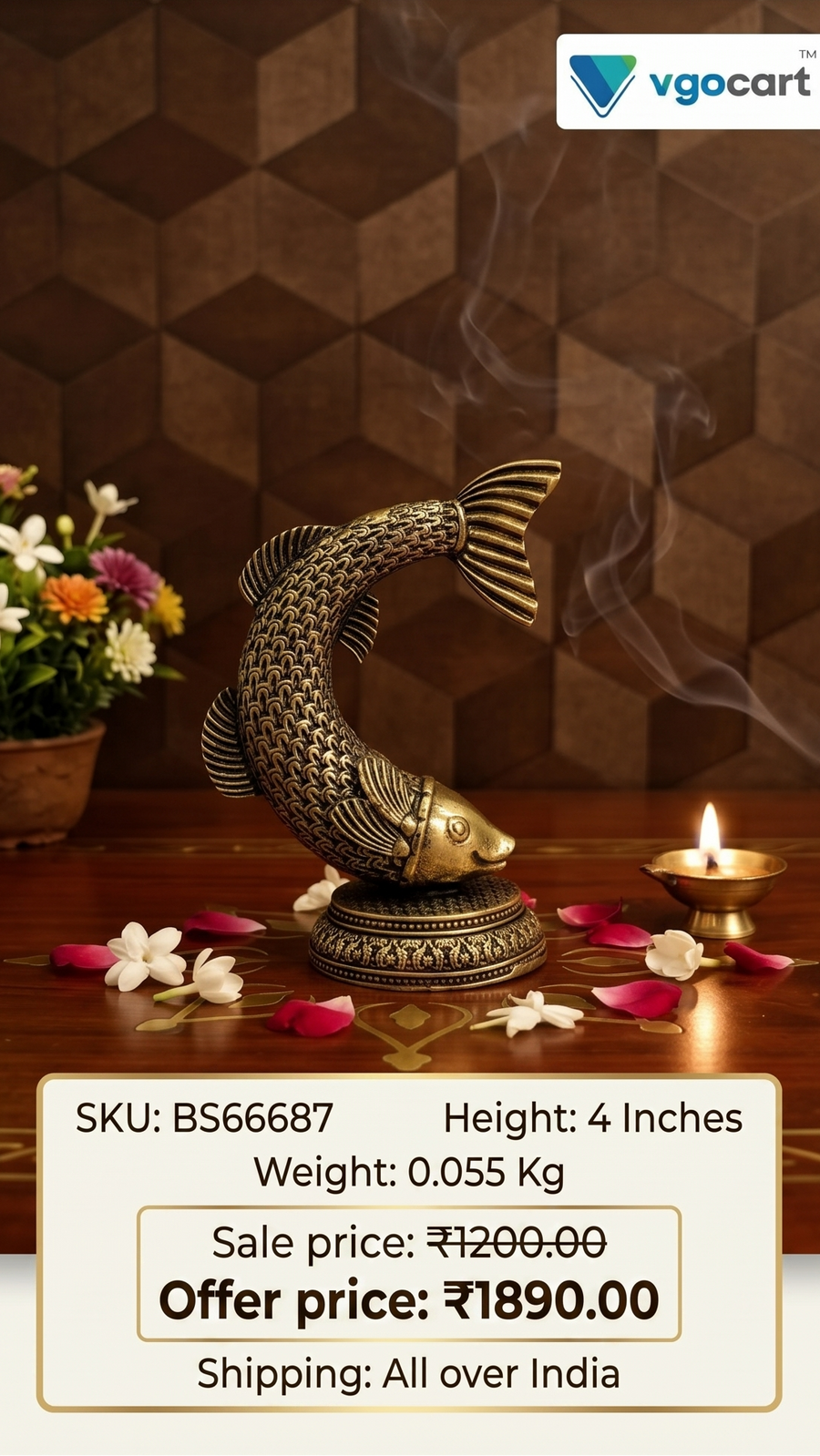 Premium Brass Fine Art Big Fish Showpiece 4" | Vastu & Feng Shui Prosperity Figurine