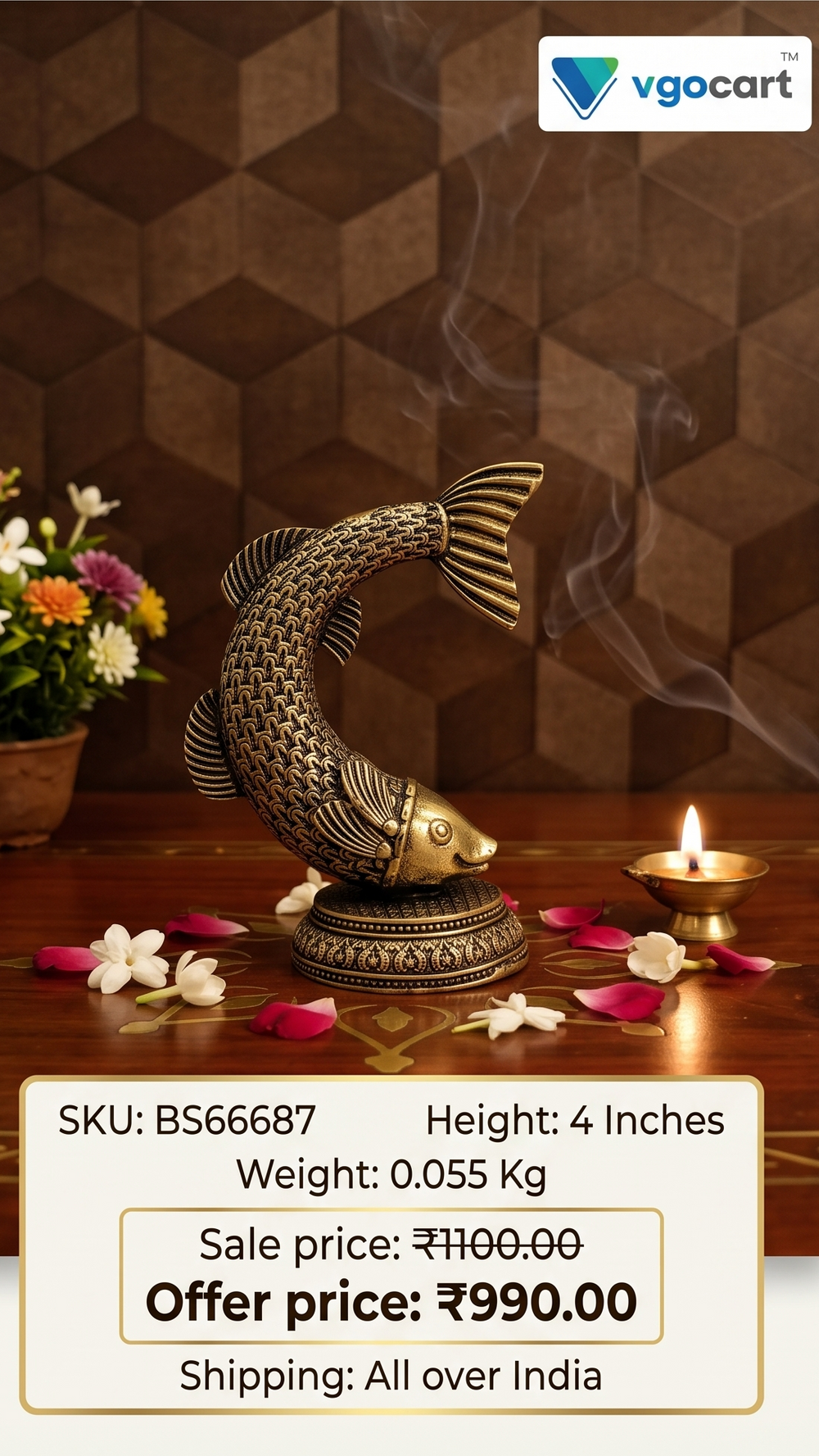 Premium Brass Fine Art Big Fish Showpiece 4" | Vastu & Feng Shui Prosperity Figurine