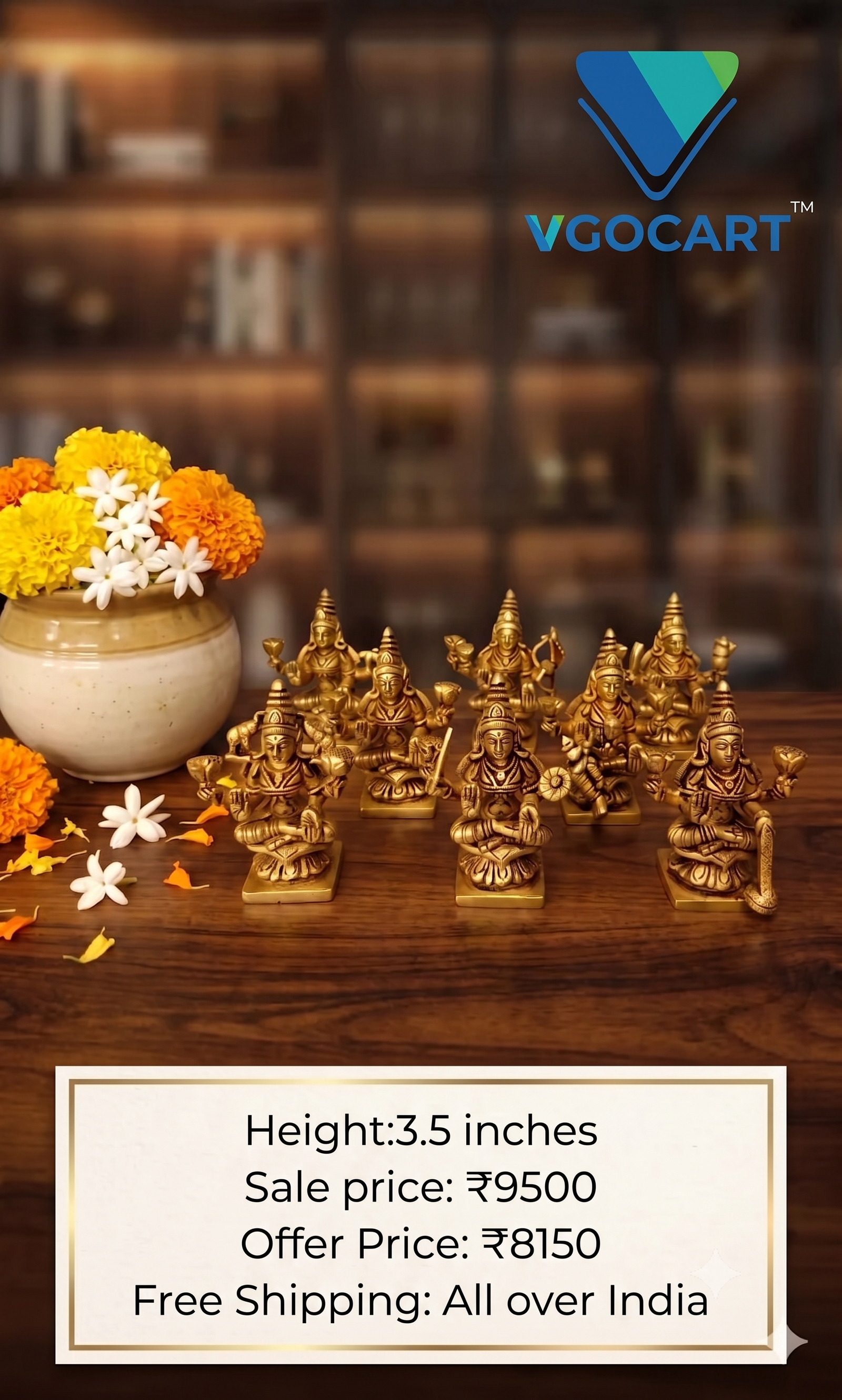 Premium Brass Ashtalakshmi Idols Set 3.5" | Eight Forms of Goddess Lakshmi