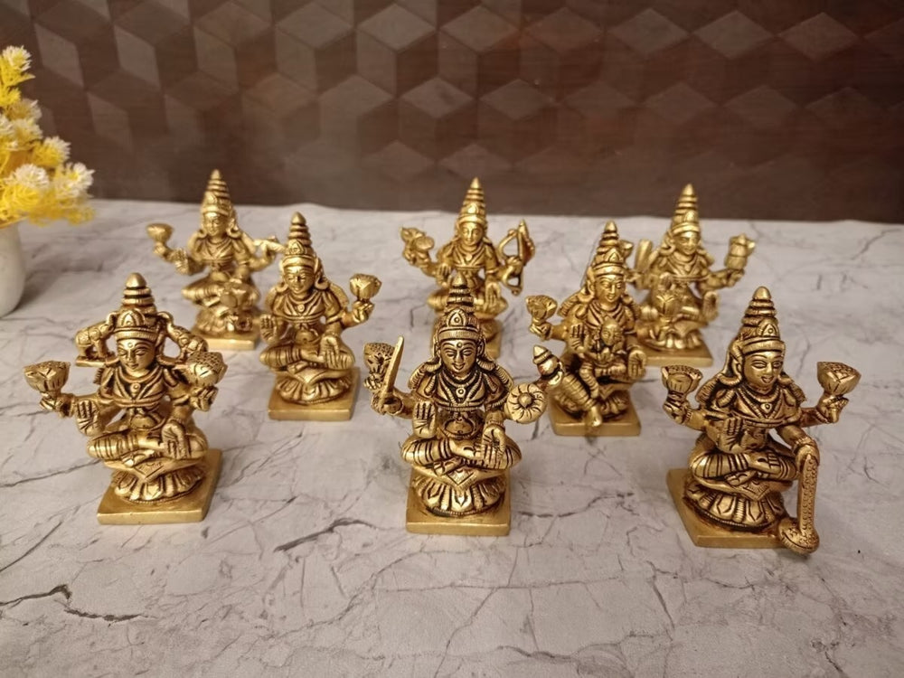 Premium Brass Ashtalakshmi Idols Set 3.5" | Eight Forms of Goddess Lakshmi