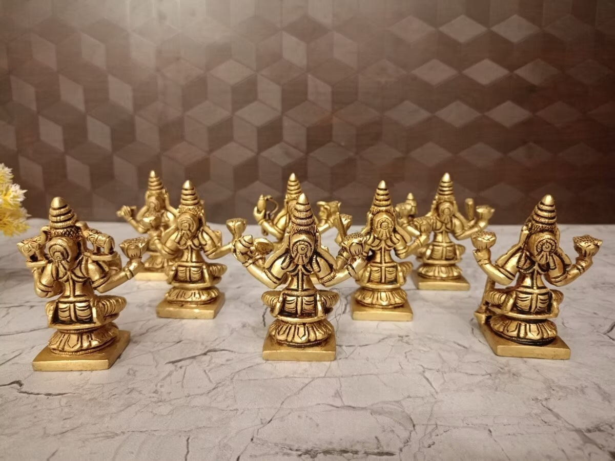Premium Brass Ashtalakshmi Idols Set 3.5" | Eight Forms of Goddess Lakshmi
