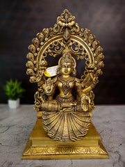 Premium Brass Lakshmi Idol with Arch | Goddess of Wealth Prabhavali Statue