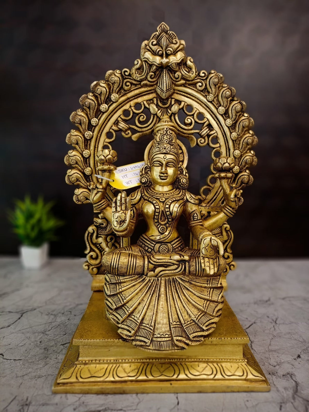 Premium Brass Lakshmi Idol with Arch | Goddess of Wealth Prabhavali Statue