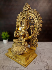 Premium Brass Lakshmi Idol with Arch | Goddess of Wealth Prabhavali Statue