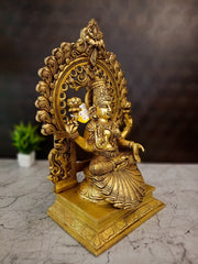 Premium Brass Lakshmi Idol with Arch | Goddess of Wealth Prabhavali Statue