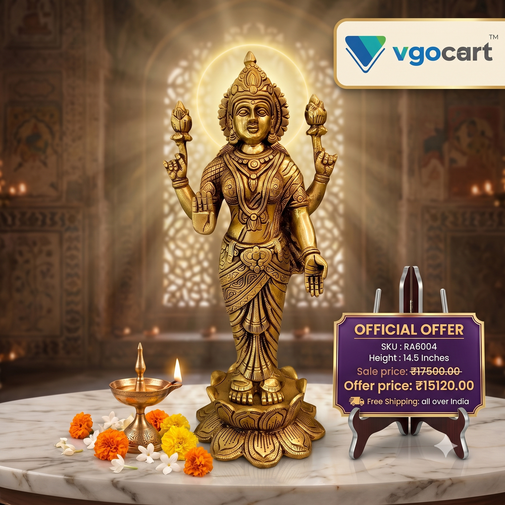 Premium Brass Maha Lakshmi Idol | Large Goddess of Wealth Statue