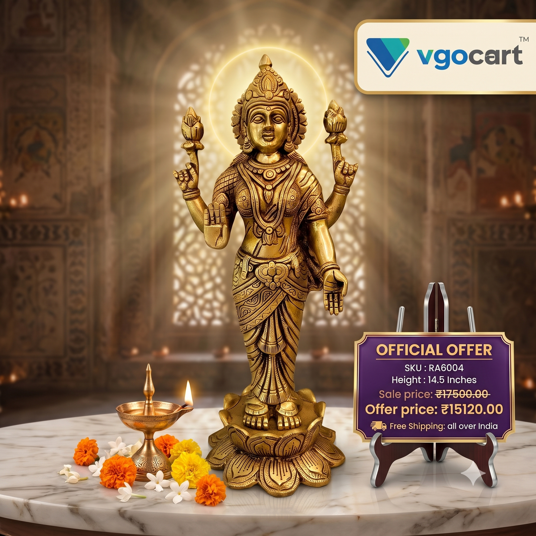 Premium Brass Maha Lakshmi Idol | Large Goddess of Wealth Statue