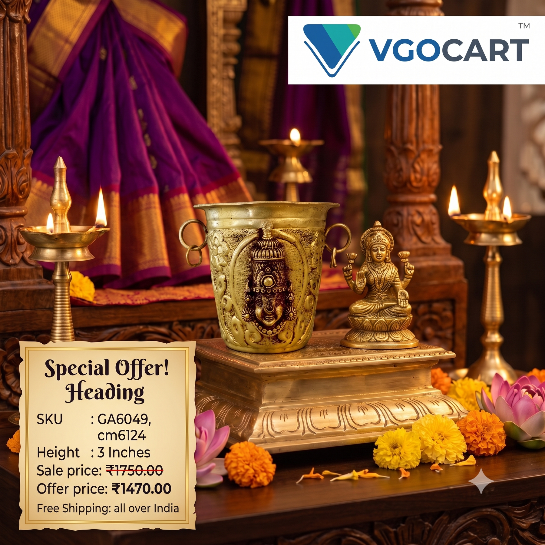 Brass Perumal with Lakshmi Padi | Authentic South Indian Puja Idol for Wealth & Prosperity