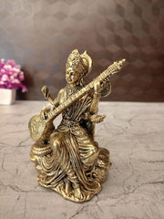 Premium Brass Fine Art Saraswathi Idol | Handcrafted Goddess of Wisdom Statue for Home & Pooja
